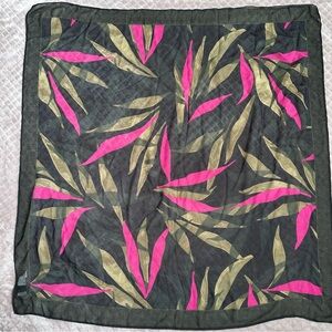 a new day Black Scarf with Pink and Olive Leaf Print 35” square
